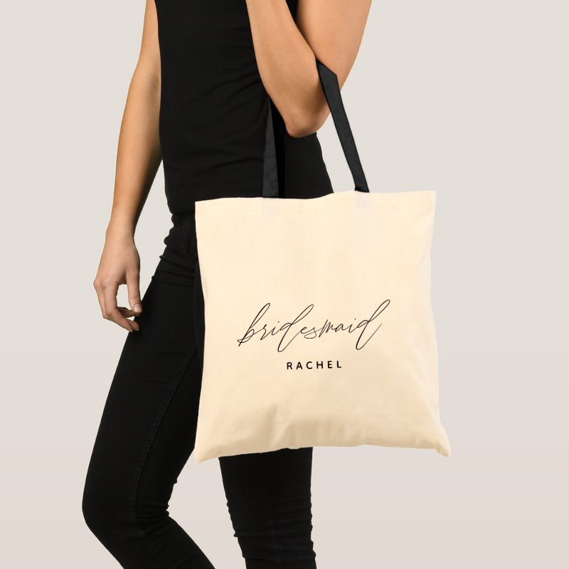 Simple Stylish Script Bridesmaid Personalized Name Tote Bag Budget Tote