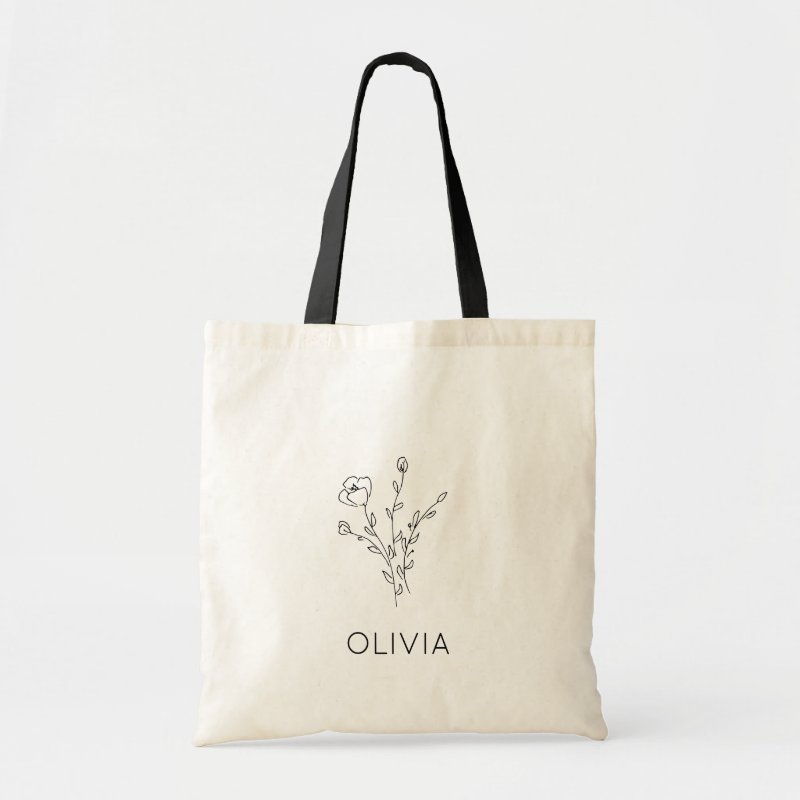 Rustic Wildflower Bridesmaid Name Tote Bag Budget Tote