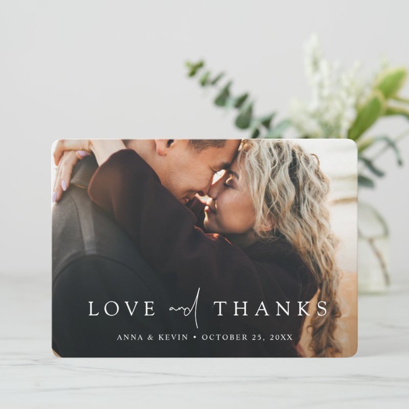 Elegant Modern Personalized Photo Wedding Thank You Card 5\\" x 7\\" Flat Thank You Card