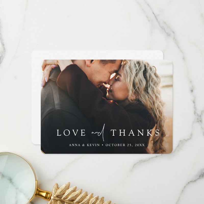 Elegant Modern Personalized Photo Wedding Thank You Card 5\\" x 7\\" Flat Thank You Card