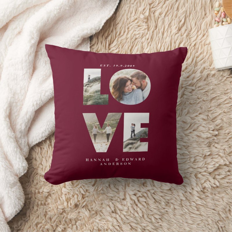Love 4 photo simple modern personalised burgundy throw pillow Throw Pillow, Throw Pillow 16\" x 16\" 3 Love 4 photo simple modern personalised burgundy throw pillow Throw Pillow, Throw Pillow 16\\" x 16\\"