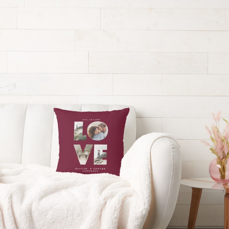 Love 4 photo simple modern personalised burgundy throw pillow Throw Pillow, Throw Pillow 16\" x 16\" 5 Love 4 photo simple modern personalised burgundy throw pillow Throw Pillow, Throw Pillow 16\\" x 16\\"