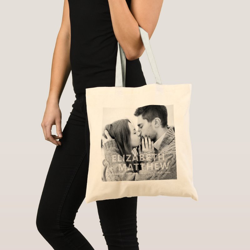 Modern Bold & Fun Typography Custom Photo Wedding Tote Bag Budget Tote