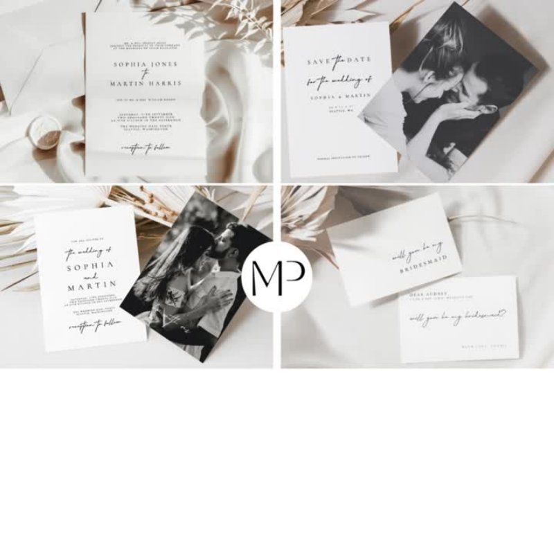 Elegant Black & White Minimalist Wedding Invitation Flat Invitation, Size: 5\\" x 7\\