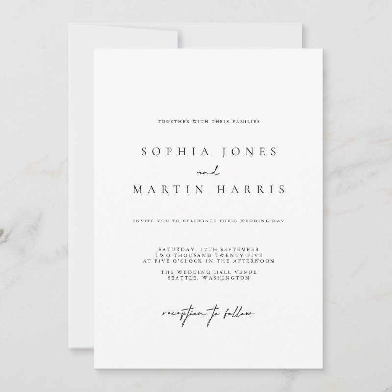 Elegant Black & White Minimalist Wedding Invitation Flat Invitation, Size: 5\\" x 7\\