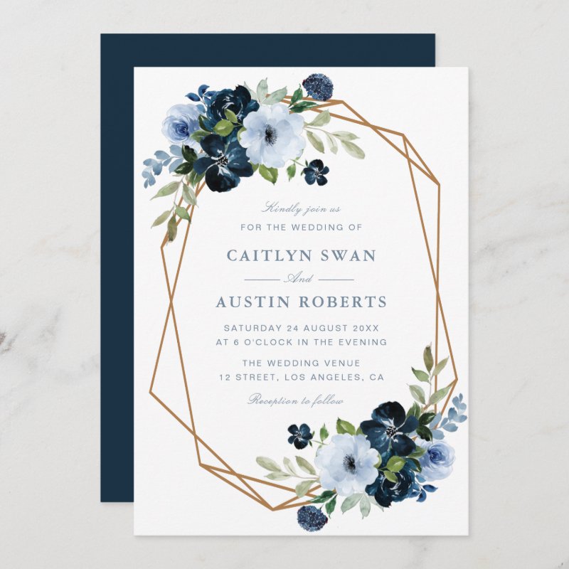 Navy & light blue floral geometric wedding invitation Flat Invitation, Size: 5\" x 7\ 6 Navy & light blue floral geometric wedding invitation Flat Invitation, Size: 5\\" x 7\\