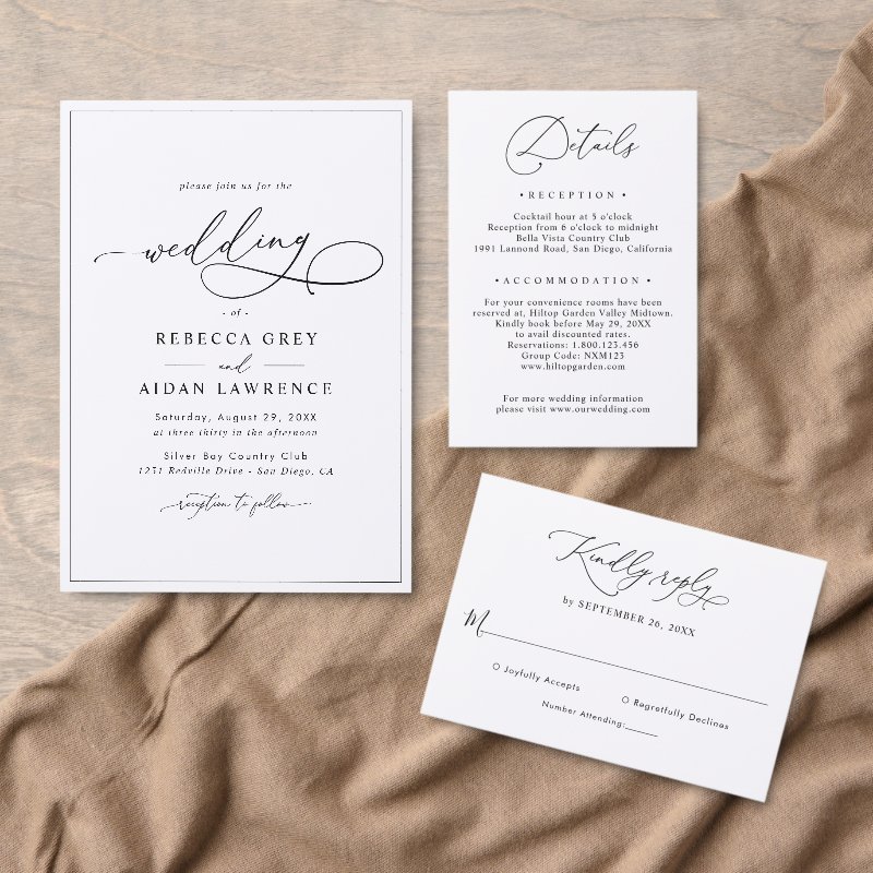Simple Elegant Calligraphy Script Wedding Invitation Flat Invitation, Size: 5\\" x 7\\
