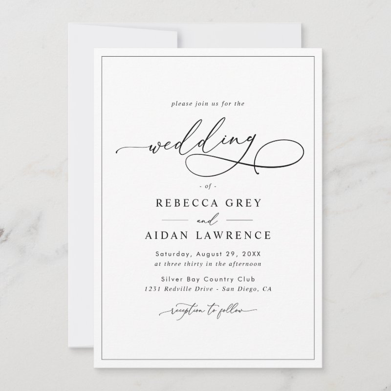 Simple Elegant Calligraphy Script Wedding Invitation Flat Invitation, Size: 5\\" x 7\\