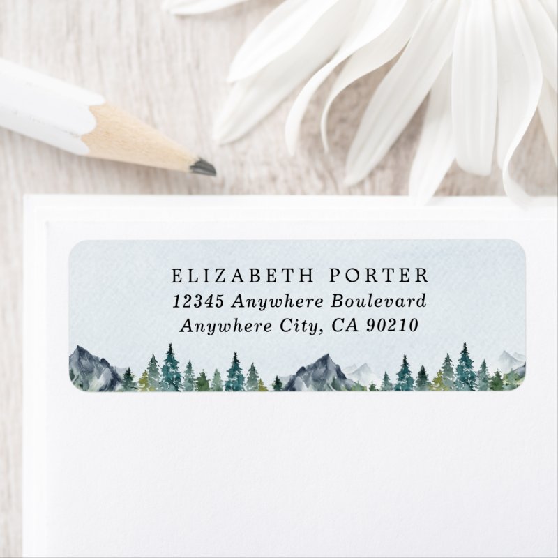 Mountain Watercolor Elegant Rustic Themed Wedding Label Return Address Labels