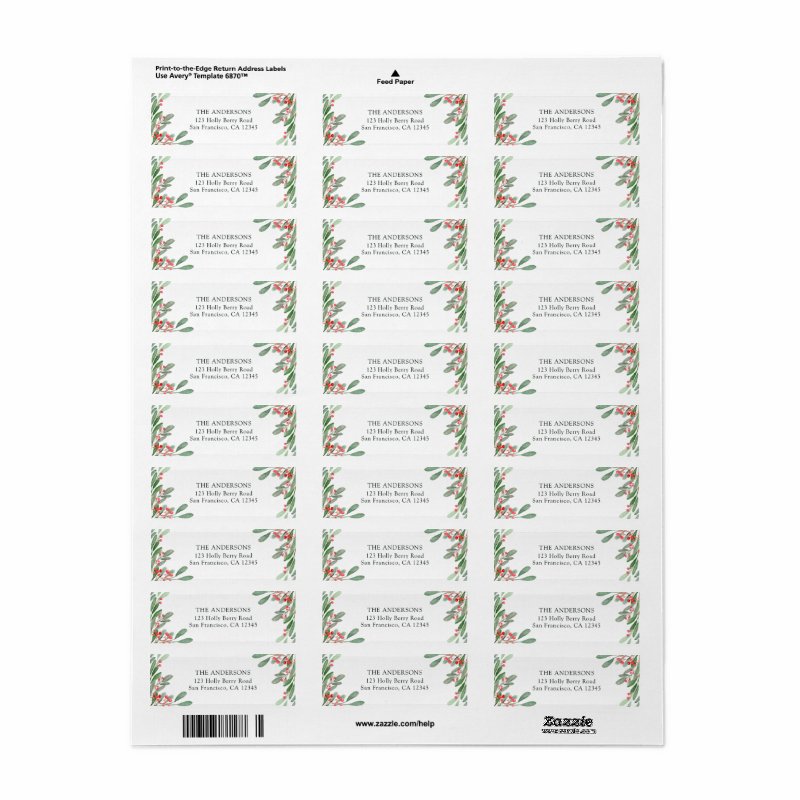 Holly Berry Christmas Holiday Return Address Label Return Address Labels