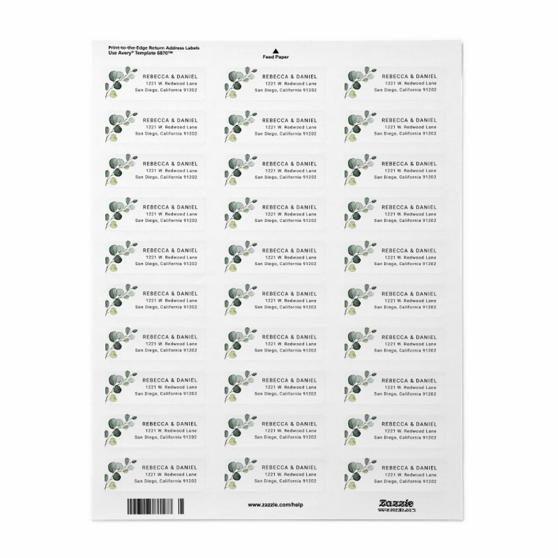 Botanical Eucalyptus Branch Return Address Label Return Address Labels