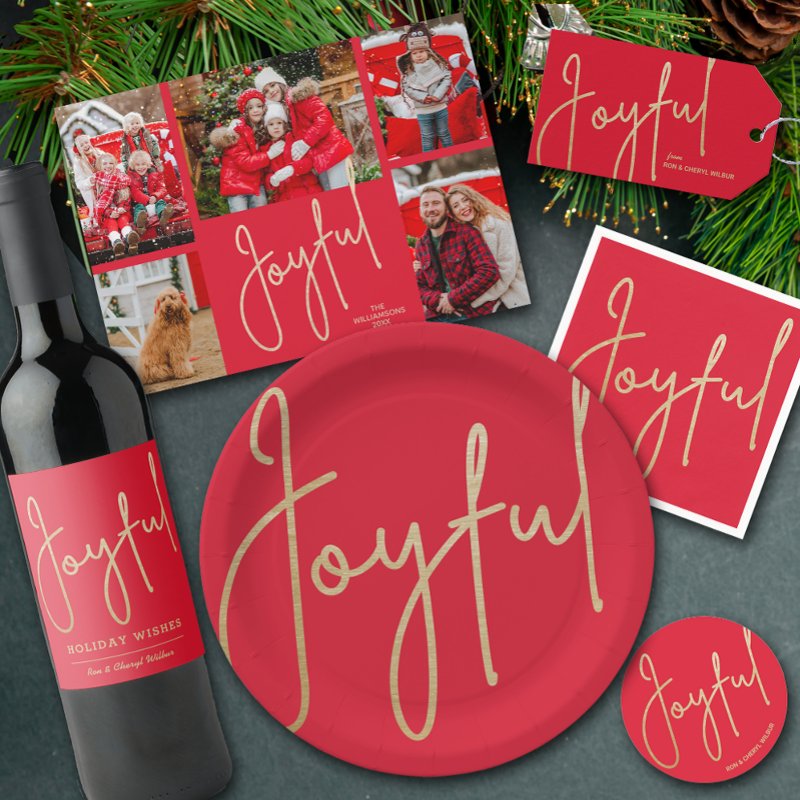 Gold JOYFUL on Red Christmas Return Address Label Address Labels