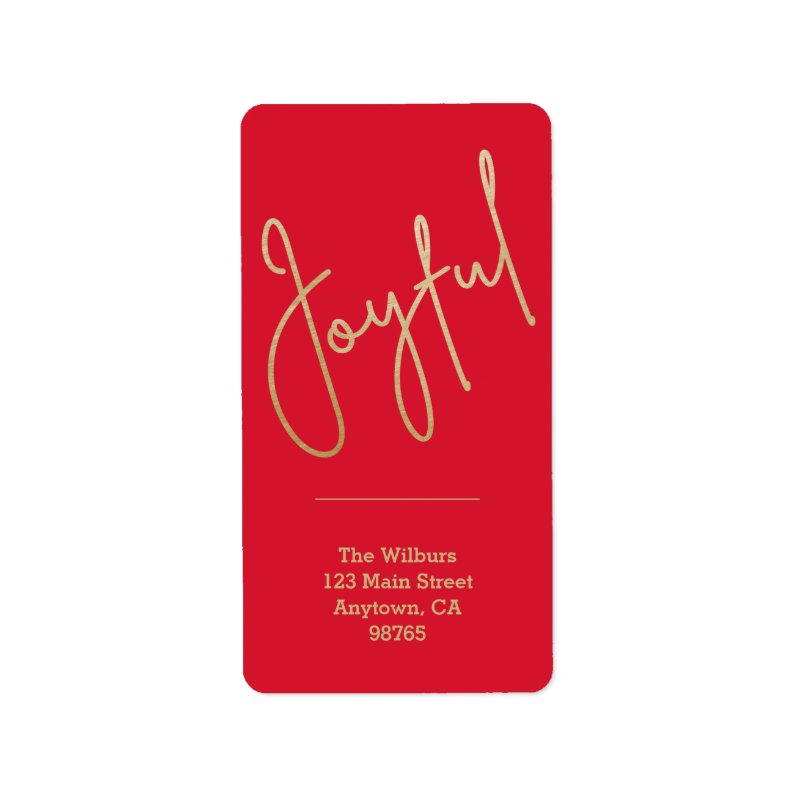 Gold JOYFUL on Red Christmas Return Address Label Address Labels