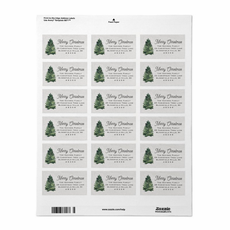 Watercolor Christmas Tree Return Address Label Address Labels