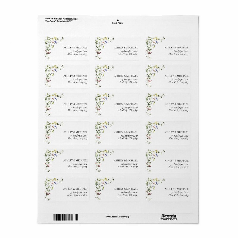 Modern Summer Wildflower Wedding Return Address Label Address Labels
