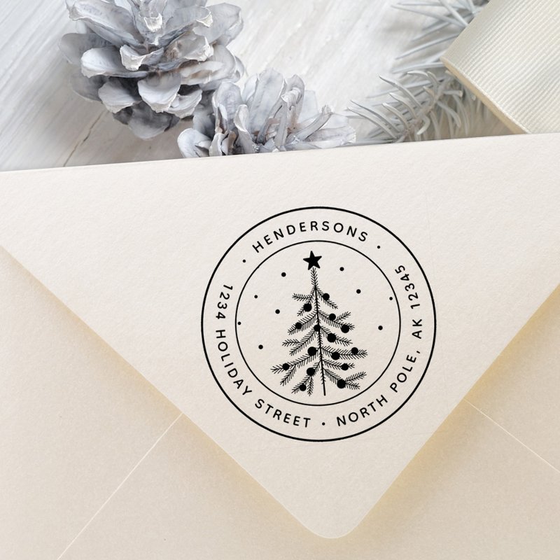 Christmas Pine Tree Return Address Self-inking Stamp Custom 1.5\\" x 1.5\\" Stamp