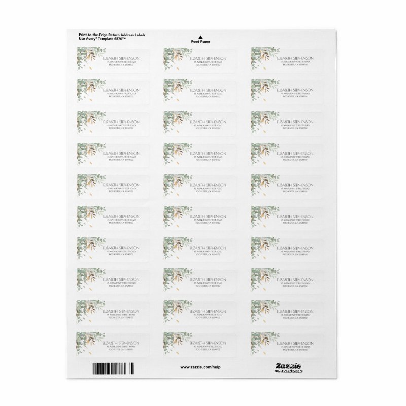 Golden Greenery Elegant Label Return Address Labels