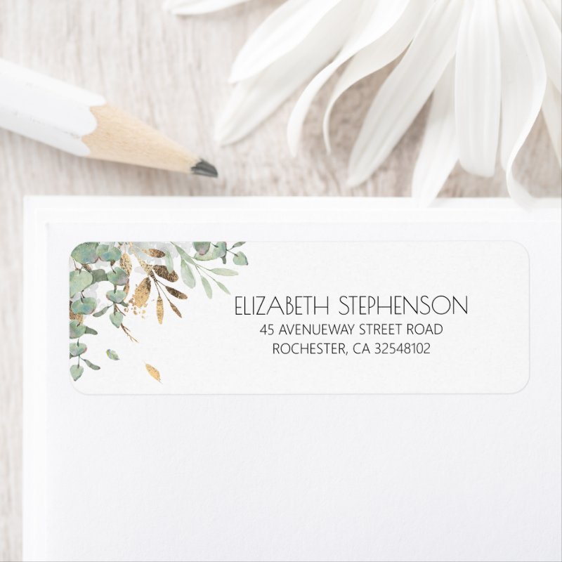 Golden Greenery Elegant Label Return Address Labels