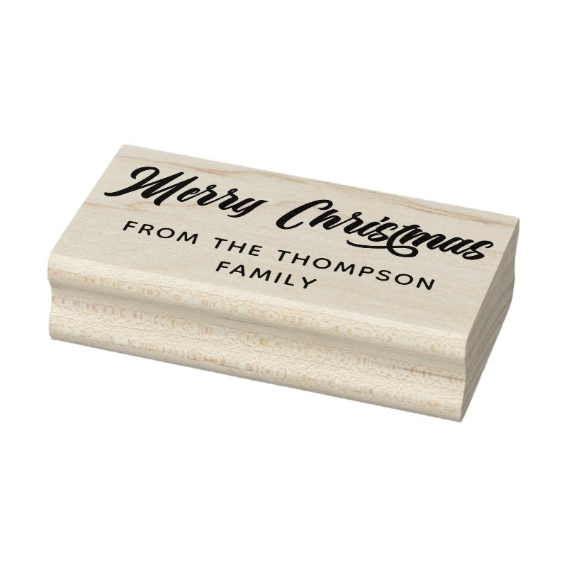 Bold Calligraphy Merry Christmas From Rubber Stamp Custom 1.5\\" x 3\\" Rubber Stamp, Ink Pad Color = None, Orientation = Horizontal, Handle = No Handle