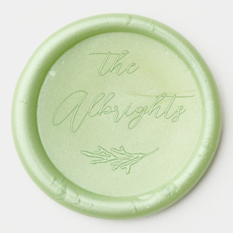 Script Calligraphy Name & Botanical Pine Custom Wax Seal Sticker Wax Seals - 1.25\\" Diameter Sticker, Color:Apple Green