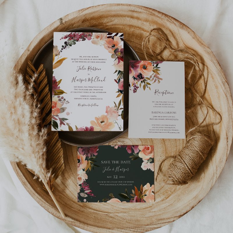 Burgundy Orange Floral | Beige RSVP Address labels Address Labels