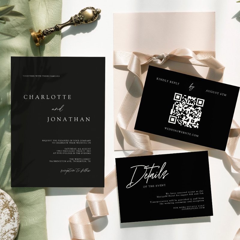 Elegant Modern Black Photo Classic Wedding Invitation Flat Invitation, Size: 5\\" x 7\\