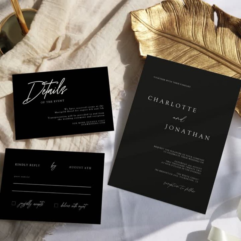 Elegant Modern Black Photo Classic Wedding Invitation Flat Invitation, Size: 5\\" x 7\\