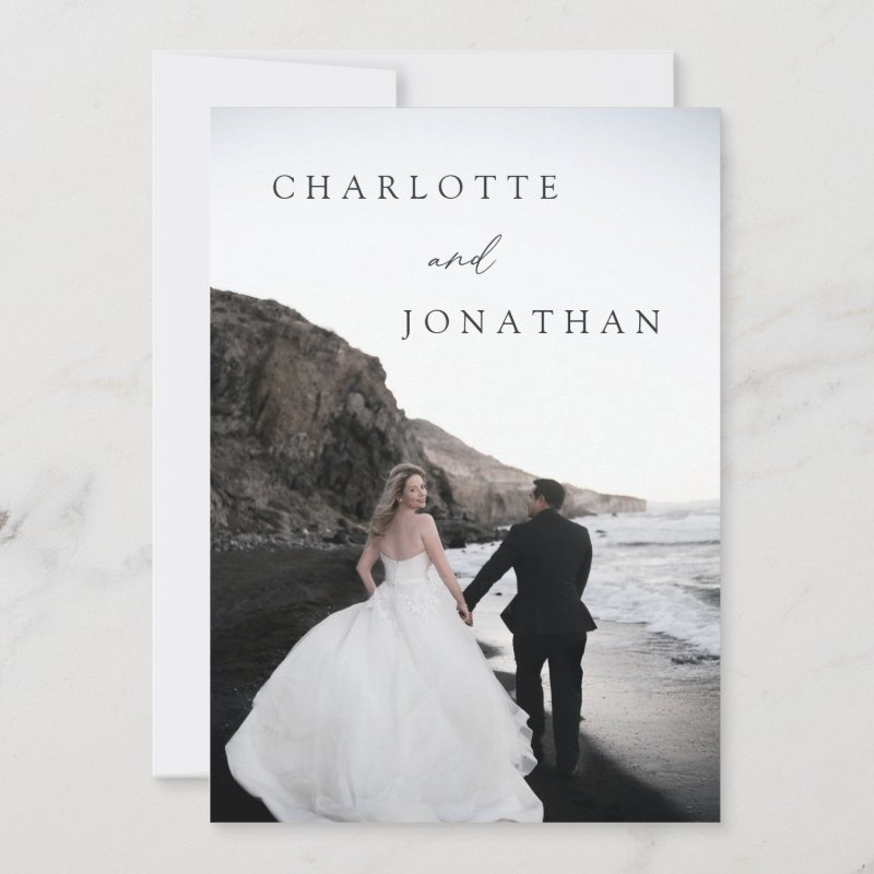 Elegant Modern Black Photo Classic Wedding Invitation Flat Invitation, Size: 5\" x 7\ 4 Elegant Modern Black Photo Classic Wedding Invitation Flat Invitation, Size: 5\\" x 7\\