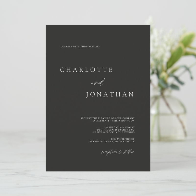 Elegant Modern Black Photo Classic Wedding Invitation Flat Invitation, Size: 5\" x 7\ 5 Elegant Modern Black Photo Classic Wedding Invitation Flat Invitation, Size: 5\\" x 7\\