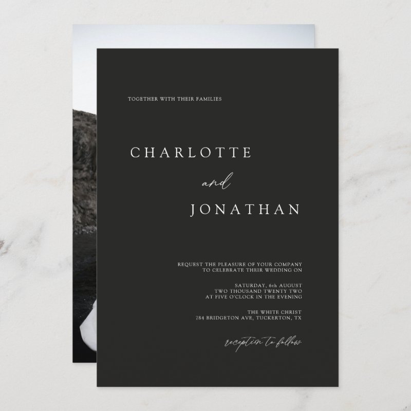 Elegant Modern Black Photo Classic Wedding Invitation Flat Invitation, Size: 5\" x 7\ 6 Elegant Modern Black Photo Classic Wedding Invitation Flat Invitation, Size: 5\\" x 7\\
