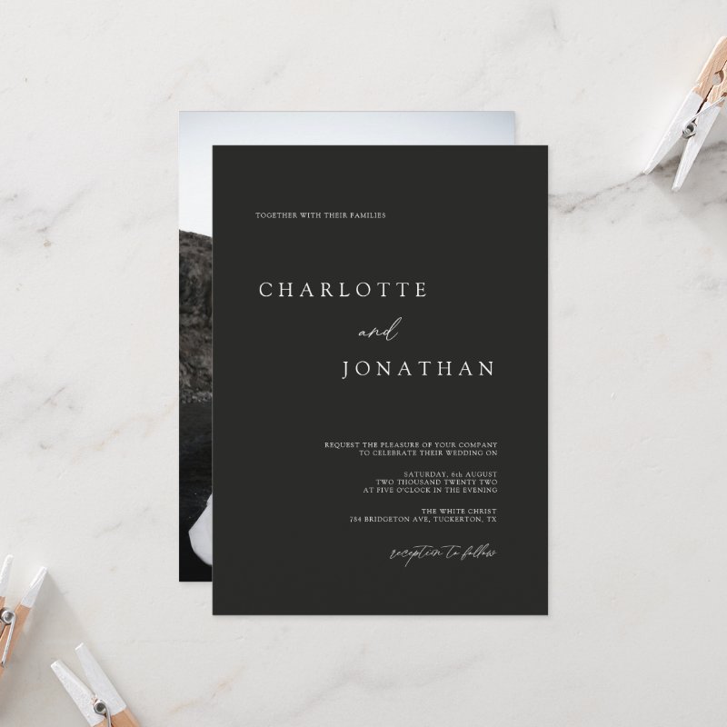 Elegant Modern Black Photo Classic Wedding Invitation Flat Invitation, Size: 5\" x 7\ 7 Elegant Modern Black Photo Classic Wedding Invitation Flat Invitation, Size: 5\\" x 7\\