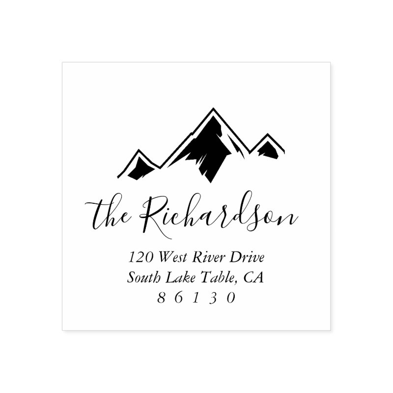 Mountain Sketch Return Address Self-inking Rubber Stamp Custom 2\\" x 2\\" Rubber Stamp, Ink Pad Color = None, Orientation = Horizontal, Handle = No Handle