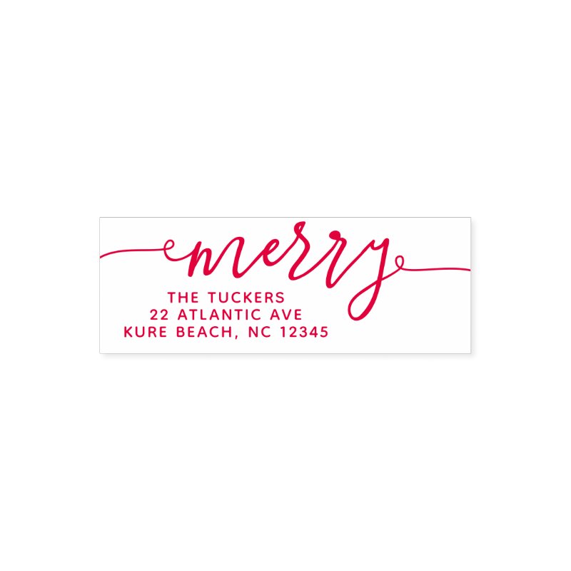 MERRY Script Simple Red Christmas Return Address Self-inking Stamp Custom 1.8\\" x 0.65\\" Stamp