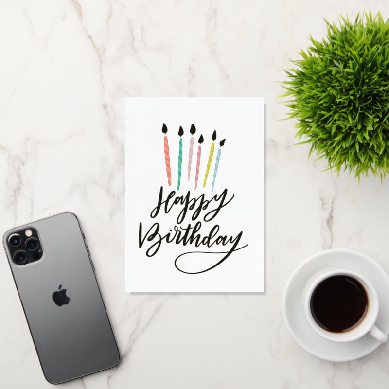 Colorful Candles Happy Birthday Foil Greeting Card 5 x 7 Foil Folded Greeting Card , Color: Gold, Media: Premium White