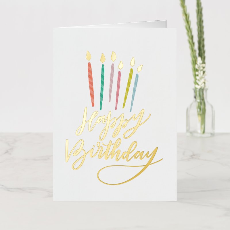 Colorful Candles Happy Birthday Foil Greeting Card 5 x 7 Foil Folded Greeting Card , Color: Gold, Media: Premium White
