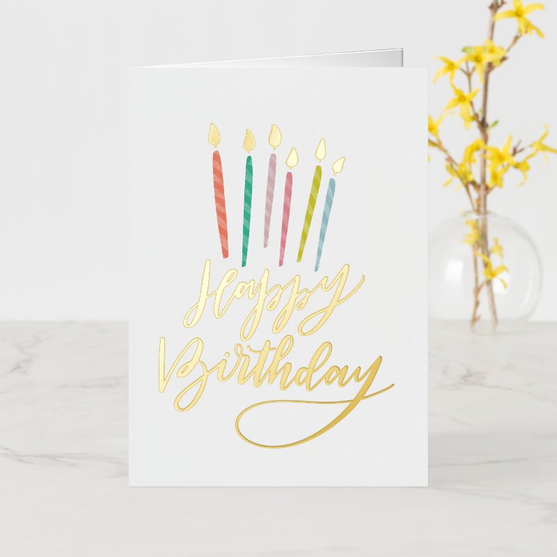 Colorful Candles Happy Birthday Foil Greeting Card 5 x 7 Foil Folded Greeting Card , Color: Gold, Media: Premium White