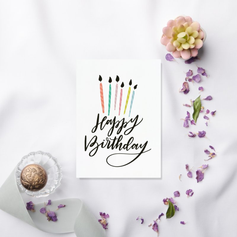 Colorful Candles Happy Birthday Foil Greeting Card 5 x 7 Foil Folded Greeting Card , Color: Gold, Media: Premium White