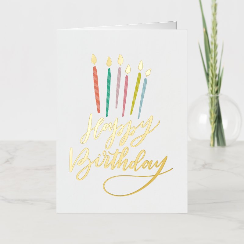Colorful Candles Happy Birthday Foil Greeting Card 5 x 7 Foil Folded Greeting Card , Color: Gold, Media: Premium White