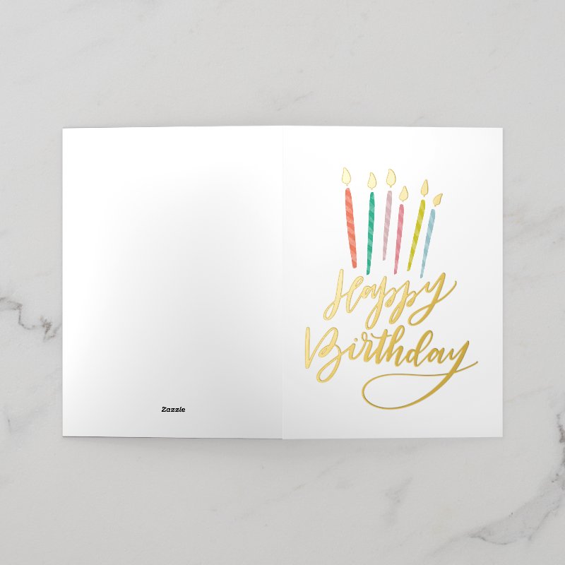 Colorful Candles Happy Birthday Foil Greeting Card 5 x 7 Foil Folded Greeting Card , Color: Gold, Media: Premium White