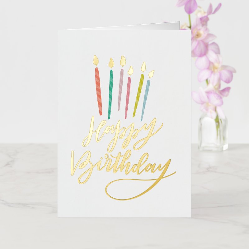 Colorful Candles Happy Birthday Foil Greeting Card 5 x 7 Foil Folded Greeting Card , Color: Gold, Media: Premium White