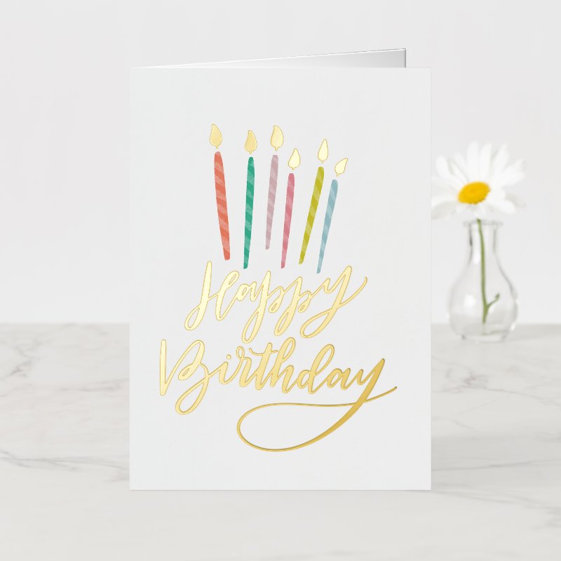 Colorful Candles Happy Birthday Foil Greeting Card 5 x 7 Foil Folded Greeting Card , Color: Gold, Media: Premium White