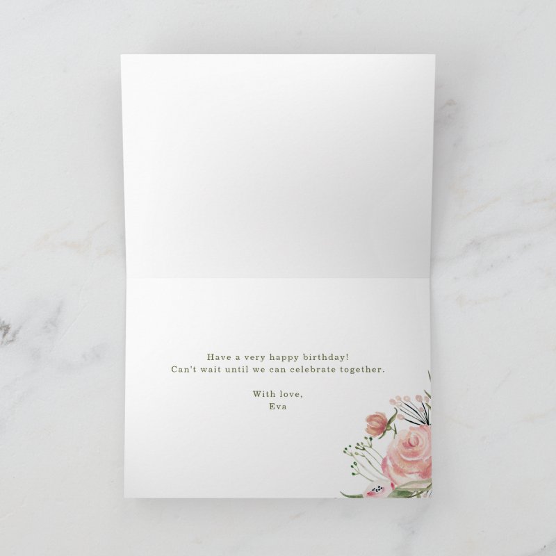 Happy Birthday | Gold and Blush Pink Flowers Card Custom Folded Greeting Card, Size: Standard, 5\\" x 7\\