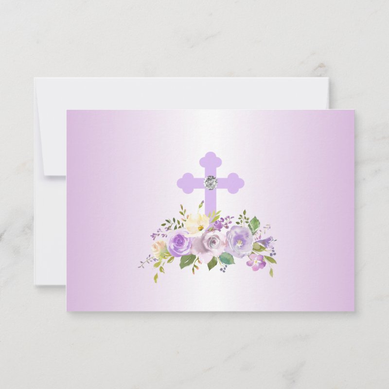 Baptism Communion Confirmation Girl Purple PHOTO Thank You Card 3.5\\" x 5\\" Flat Thank You Card