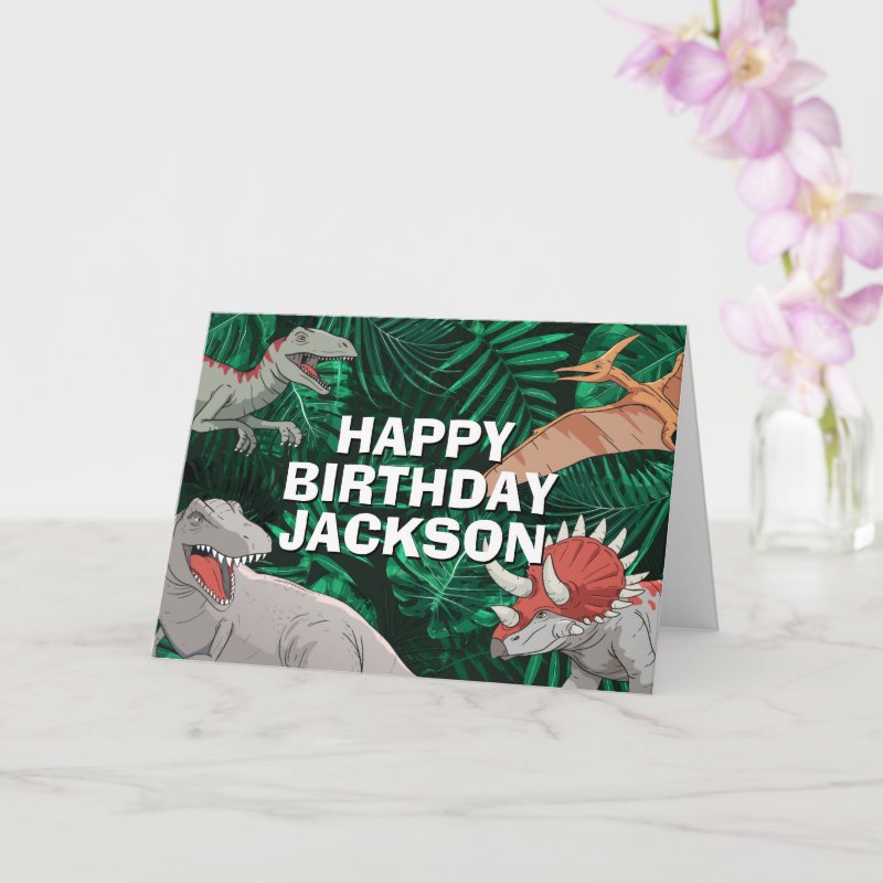 Dinosaur Kids Dino Jurassic Trex Boy Birthday Card Custom Folded Greeting Card, Size: Standard, 5\" x 7\ 4 Dinosaur Kids Dino Jurassic Trex Boy Birthday Card Custom Folded Greeting Card, Size: Standard, 5\\" x 7\\