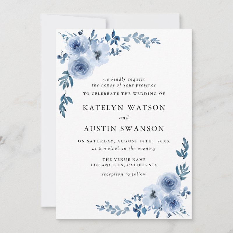 lovely dusty blue floral wedding invitation Flat Invitation, Size: 5\\" x 7\\