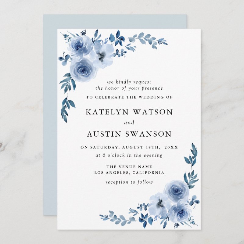 lovely dusty blue floral wedding invitation Flat Invitation, Size: 5\" x 7\ 5 lovely dusty blue floral wedding invitation Flat Invitation, Size: 5\\" x 7\\