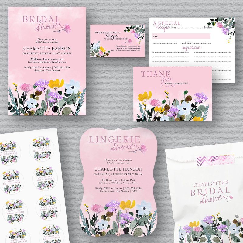 Wildflower Lawn Personalized Pink Thank You Card 3.5\\" x 5\\" Flat Thank You Card