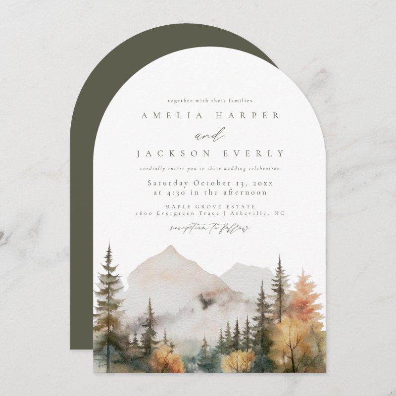 Arched Boho Watercolor Mountain Wedding Invitation Flat Invitation, Size: 5\" x 7\ 5 Arched Boho Watercolor Mountain Wedding Invitation Flat Invitation, Size: 5\\" x 7\\