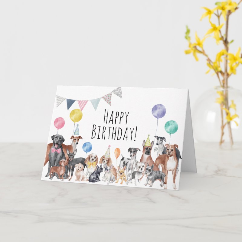 Cute Colorful Dog Happy Birthday Card Custom Folded Greeting Card, Size: Standard, 5\" x 7\ 4 Cute Colorful Dog Happy Birthday Card Custom Folded Greeting Card, Size: Standard, 5\\" x 7\\