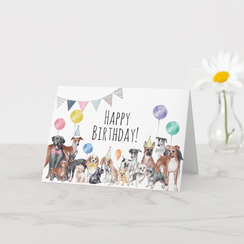 Cute Colorful Dog Happy Birthday Card Custom Folded Greeting Card, Size: Standard, 5\" x 7\ 5 Cute Colorful Dog Happy Birthday Card Custom Folded Greeting Card, Size: Standard, 5\\" x 7\\
